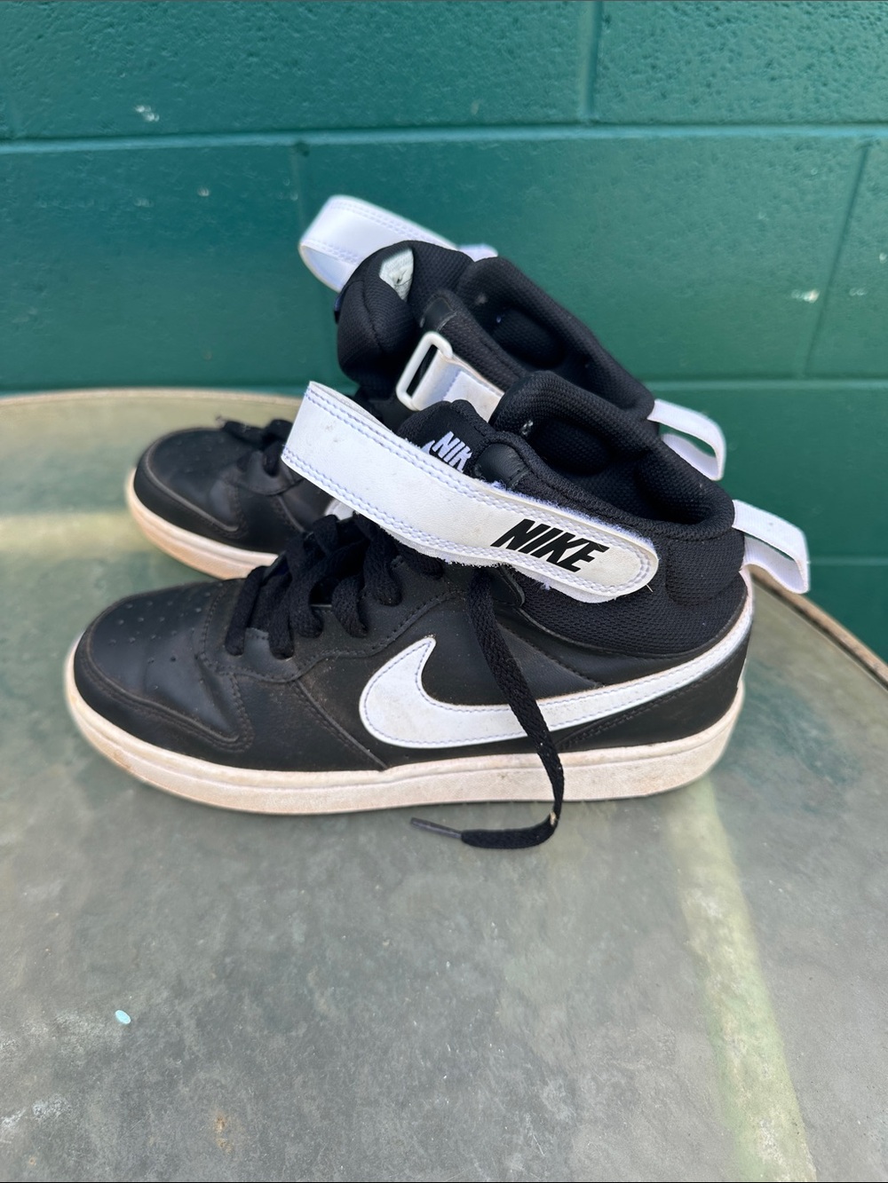 Nike Kids Black and White Mid-Top Strap Sneakers